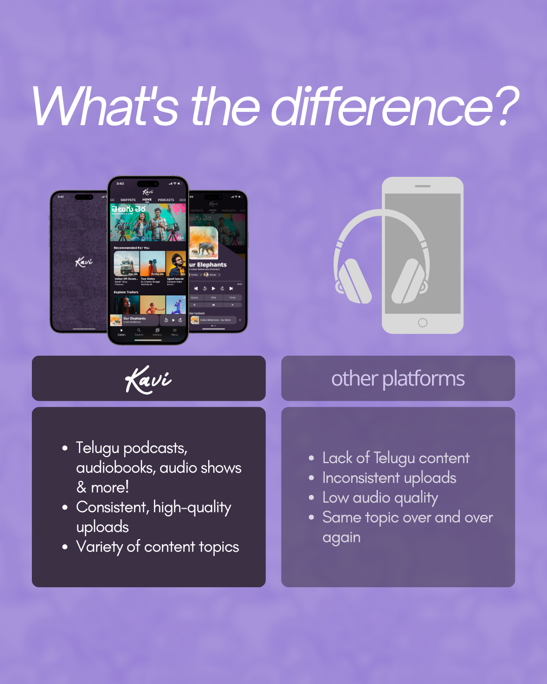Kavi Media “us vs others” comparison graphic